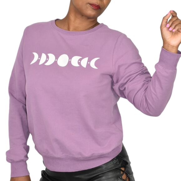 Wildfox Moon Phases Sweatshirt Purple White Graphic Celestial Crewneck Medium - Picture 1 of 13